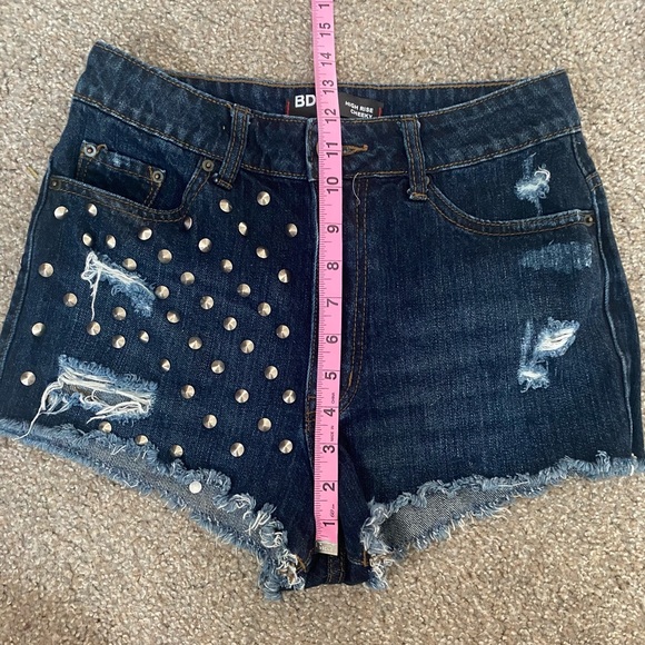 BDG Studded High-Waisted Dark Wash Cheeky Shorts - Picture 3 of 4